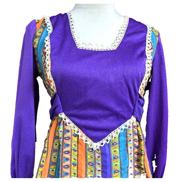 Vintage Handmade OOAK Purple Velveteen 1960S MOD Flower Power Psychedelic Gown - Picture 2 of 12